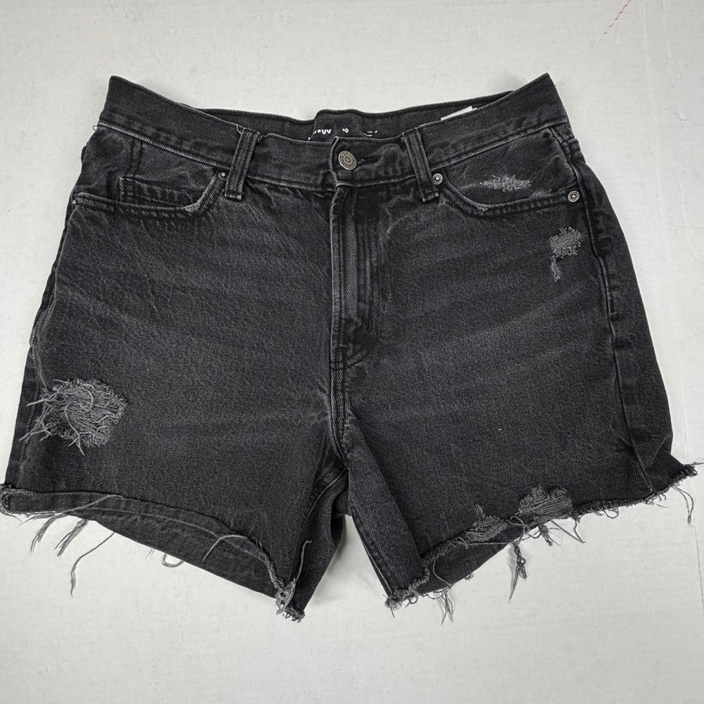 Old Navy Womens‎ 10 Distressed Denim Shorts Faded Black Frayed Hem High Rise GUC